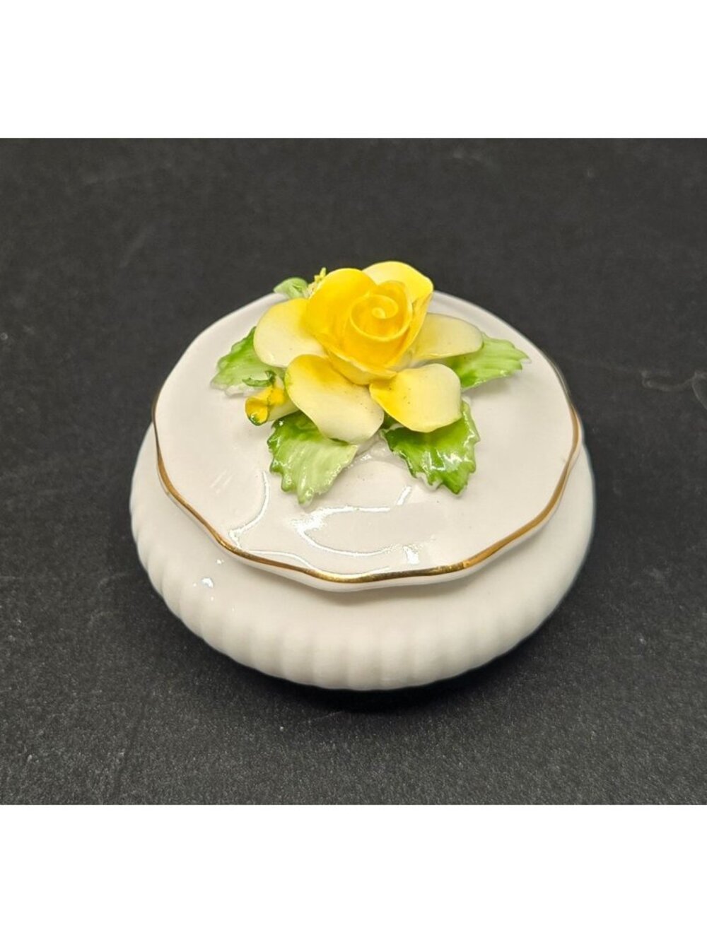 Yellow Rose Bone China Trinket Dish By Royal Doulton England With Gold Trim
